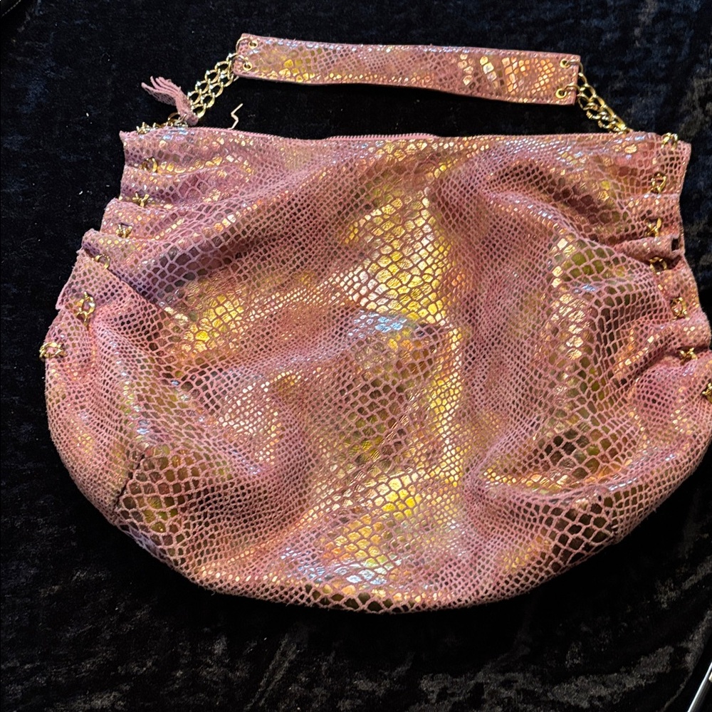 Elegant Pink and Gold Snakeskin Shoulder Bag